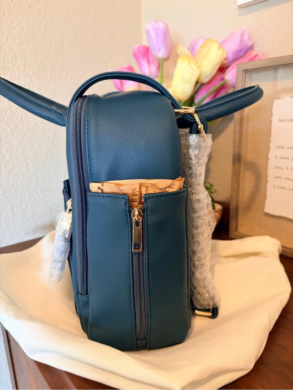New Ayla & Co Mini Bag Peacock Vegan Leather Convertible Diaper Bag + Dust Bag